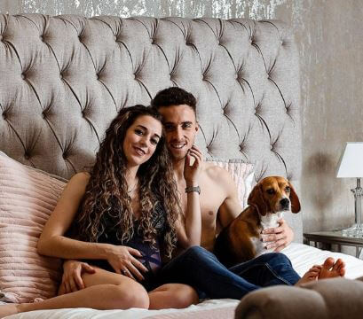 Diogo Jota with his girlfriend Rute Cardoso and their dog Luna.